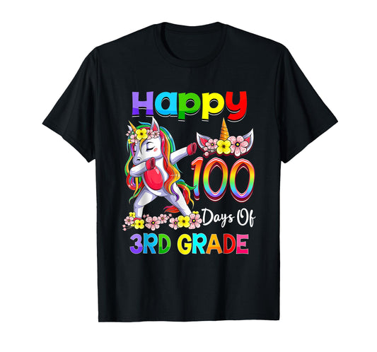 Dabbing Unicorn 100th Day Of School 3rd Grade Girls Teacher T-Shirt