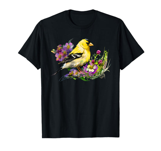 American Goldfinch Wild Backyard Birds Flower Garden Birders T-Shirt