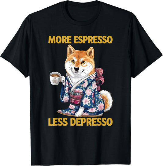 More Espresso Less Depresso Kimono Brushwood Dog T-Shirt