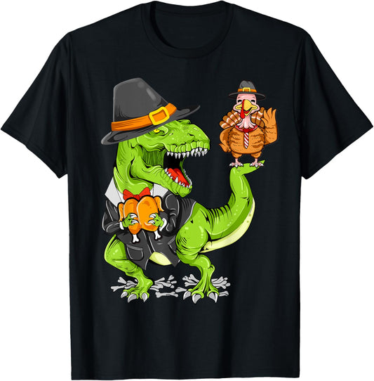 Thanksgiving Day Boys T-Shirt Dinosaur T rex Turkey Funny T-Shirt