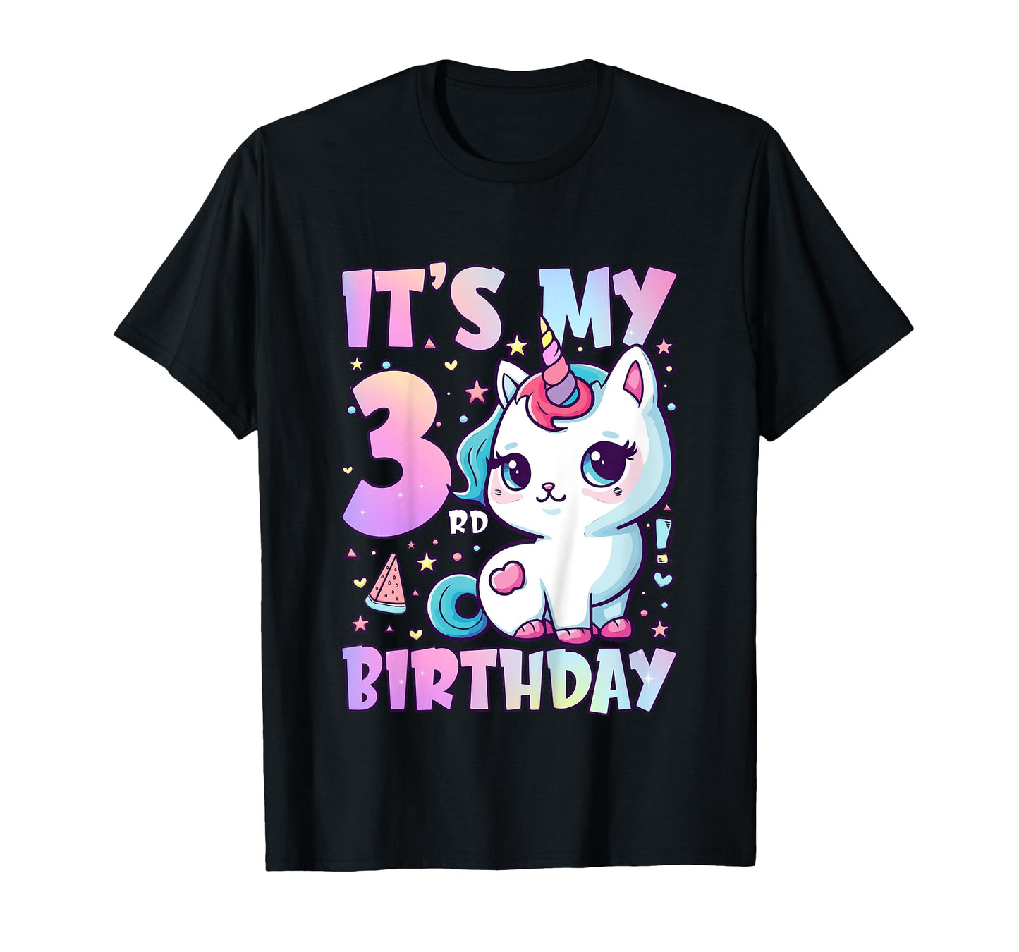 3rd Birthday Shirt Girl Three Year Old Cat Unicorn Birthday T-Shirt