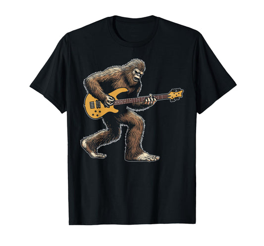 Bigfoot playing bass guitar for men women funny guitarist T-Shirt