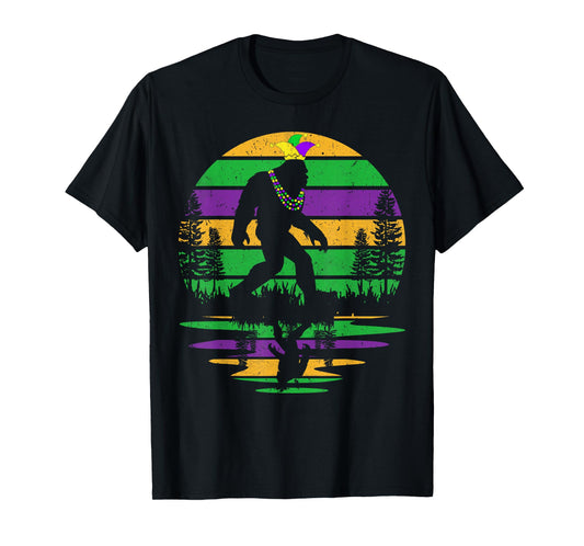 funny Mardi Gras Bigfoot boys mens kids mardi gras Sasquatch T-Shirt