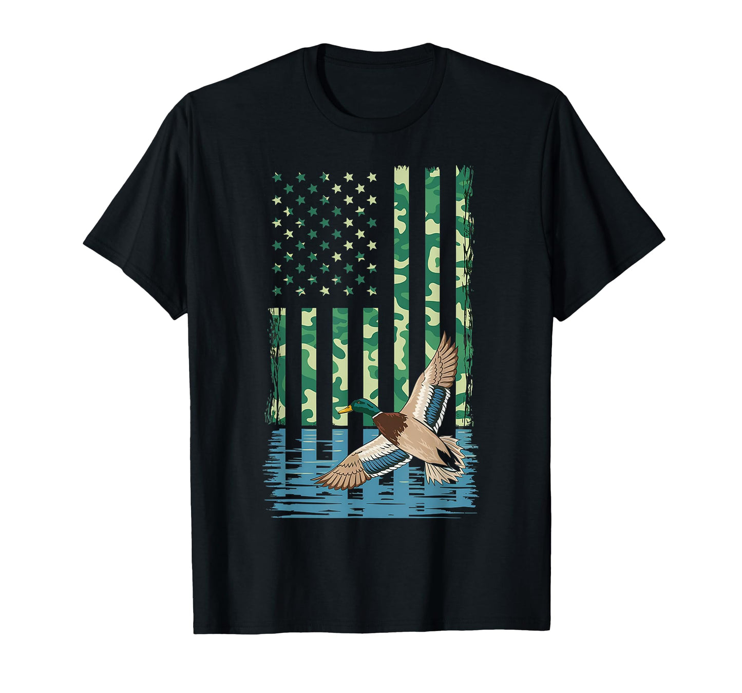 Duck Hunting Shirt Camo American Flag Hunting Gifts Men Boys T-Shirt