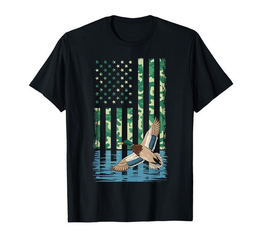 Duck Hunting Shirt Camo American Flag Hunting Gifts Men Boys T-Shirt