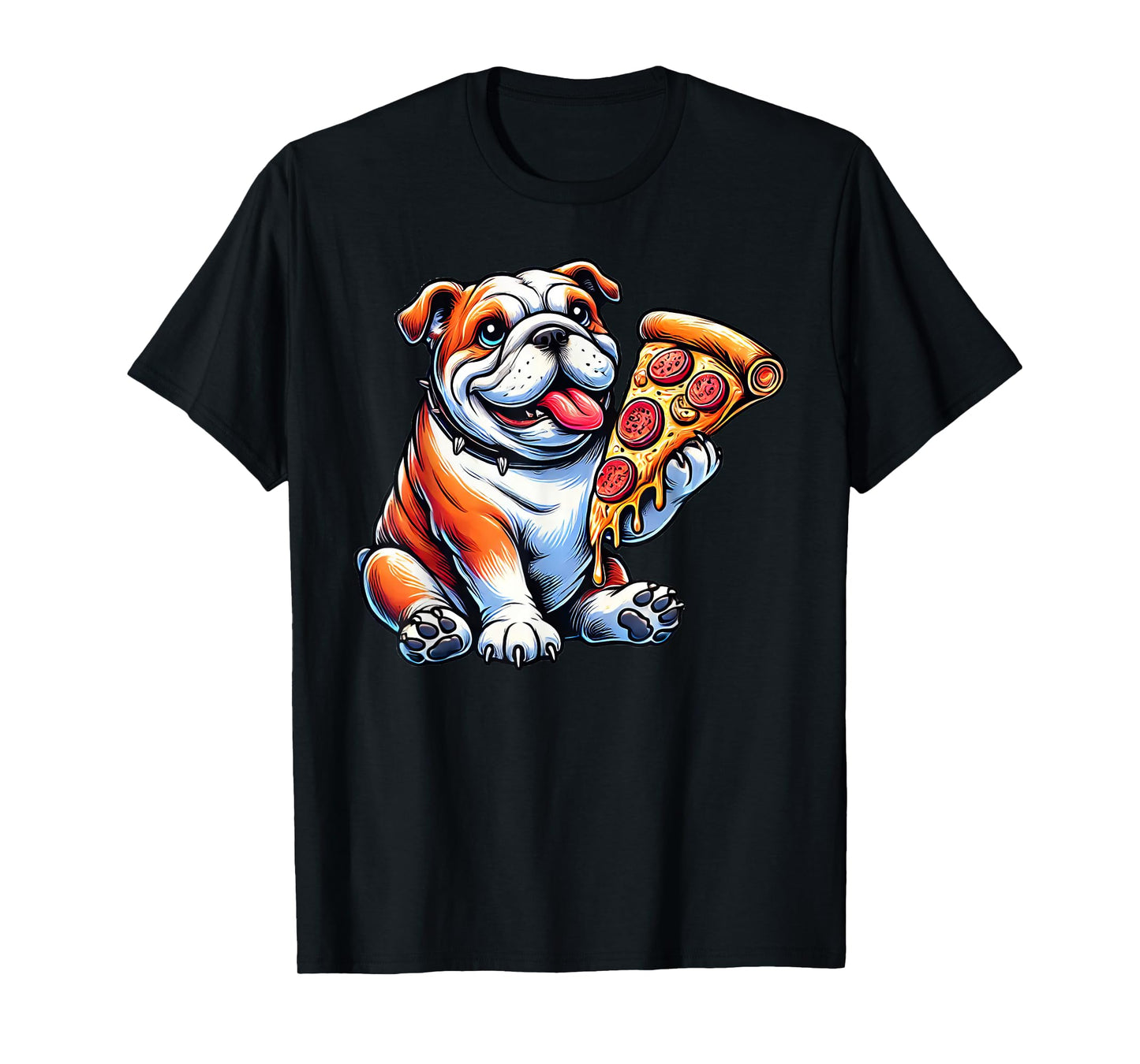 Cute English Bulldog Dog Eating Pizza T-Shirt
