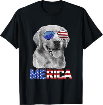 Golden Retriever Dog Merica 4th July Patriotic American T-Shirt for Women Men
