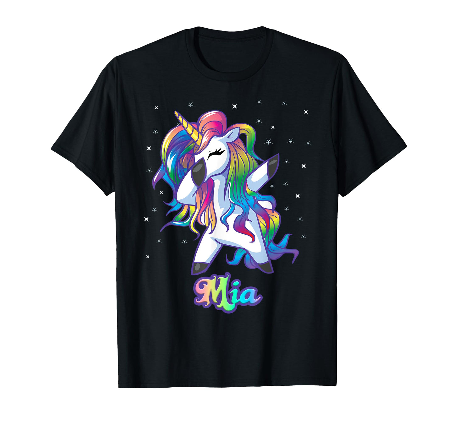 MIA Name Personalized Custom Rainbow Unicorn Dabbing T-Shirt