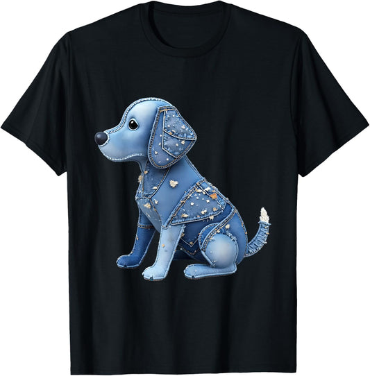 Denim Patch Puppy with Stars Cute Blue Dog Gift T-Shirt