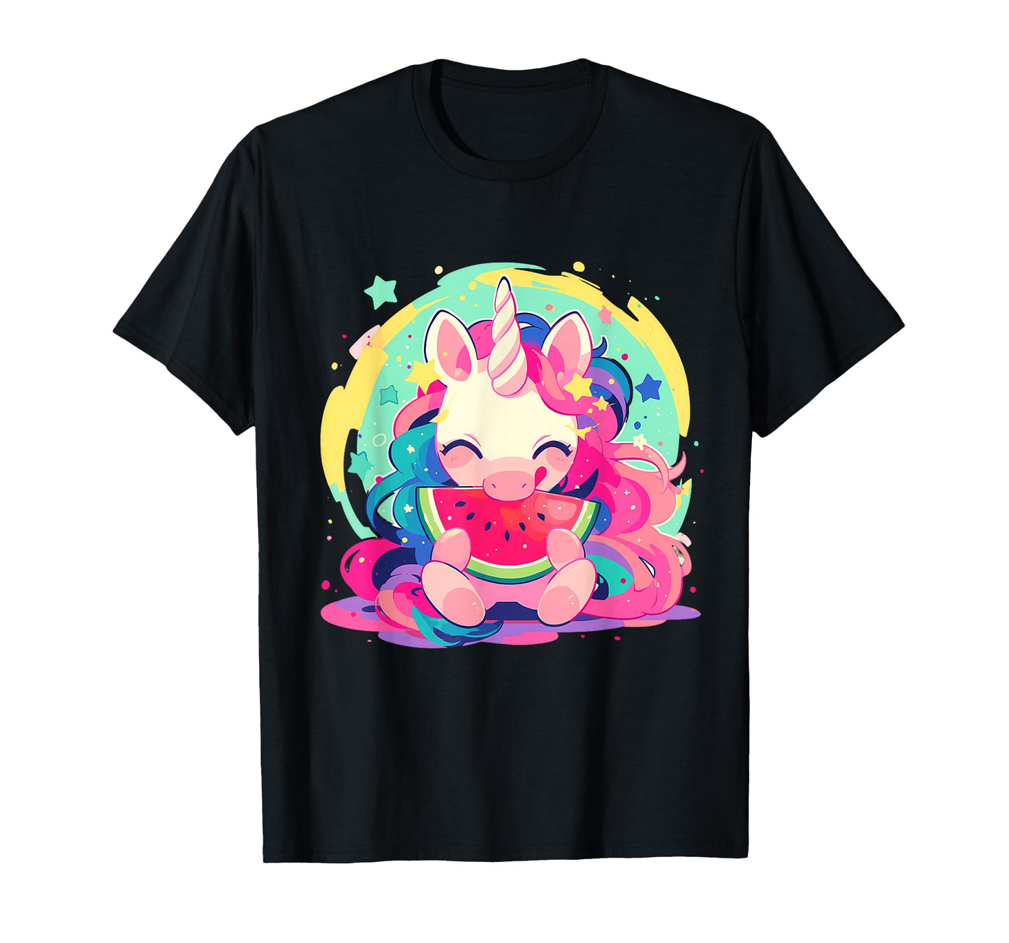 Watermelon Unicorn Colourful Artwork Motif Watermelon Fruit T-Shirt
