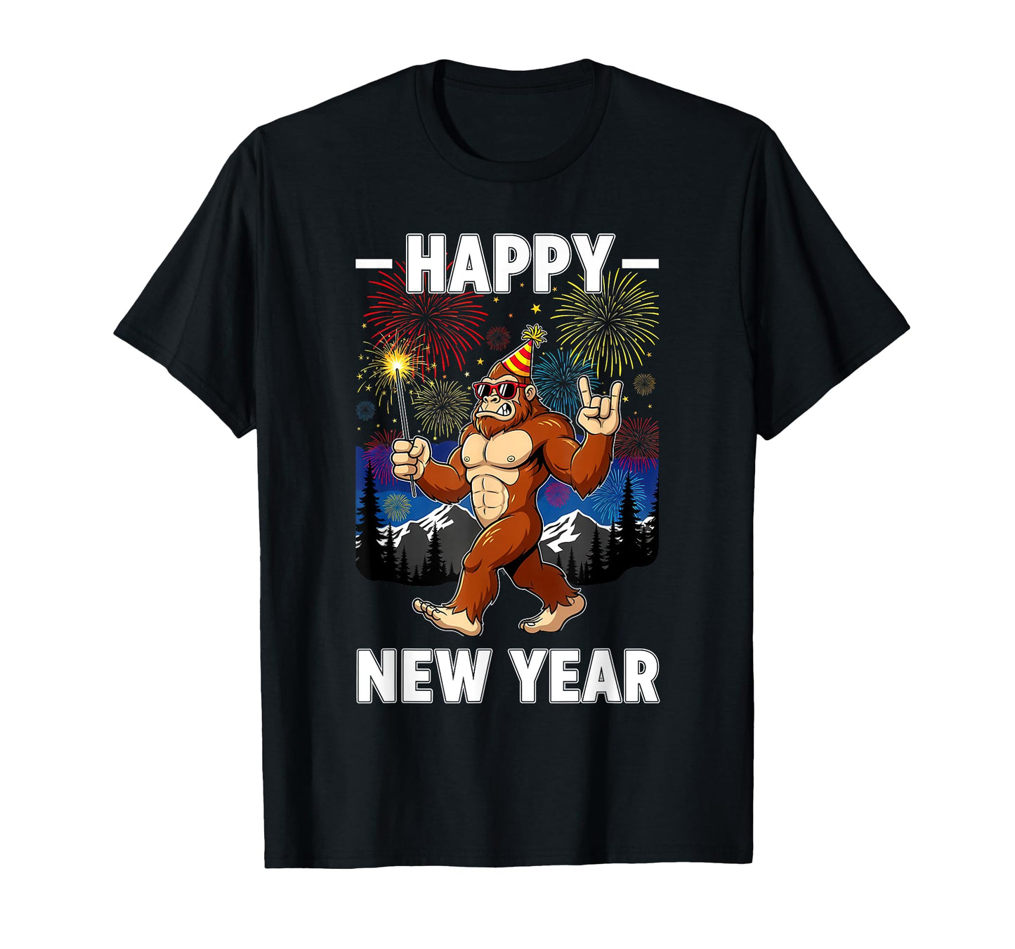 Funny Happy New Year 2026 Bigfoot Lovers New Years Eve Party T-Shirt
