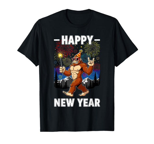Funny Happy New Year 2026 Bigfoot Lovers New Years Eve Party T-Shirt