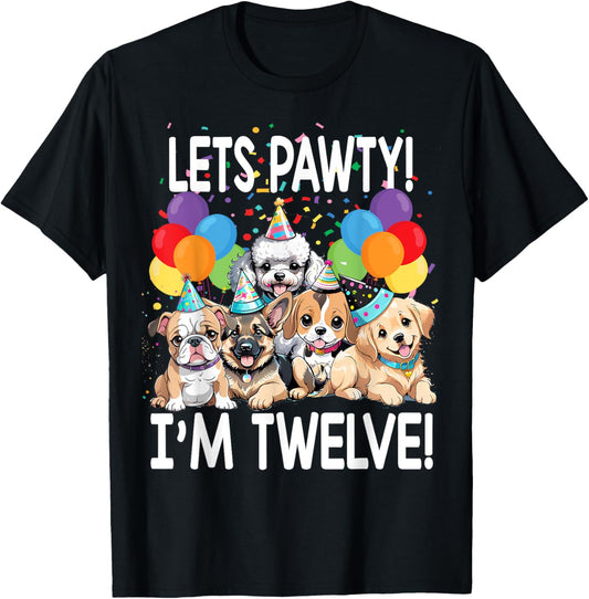 Lets Pawty I'm TWELVE! Puppy Dog Themed Birthday Party tee T-Shirt