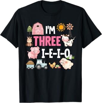 I'm Three-i-e-i-o 3 Years Old 3rd Birthday Girl Farm T-Shirt