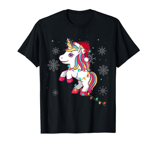 Cute Unicorn Christmas Lights for Girls and Women Christmas T-Shirt