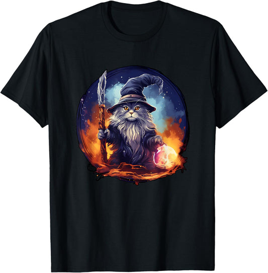 Magical Feline Sorcerer: Enchanting Wizard Cat T-Shirt