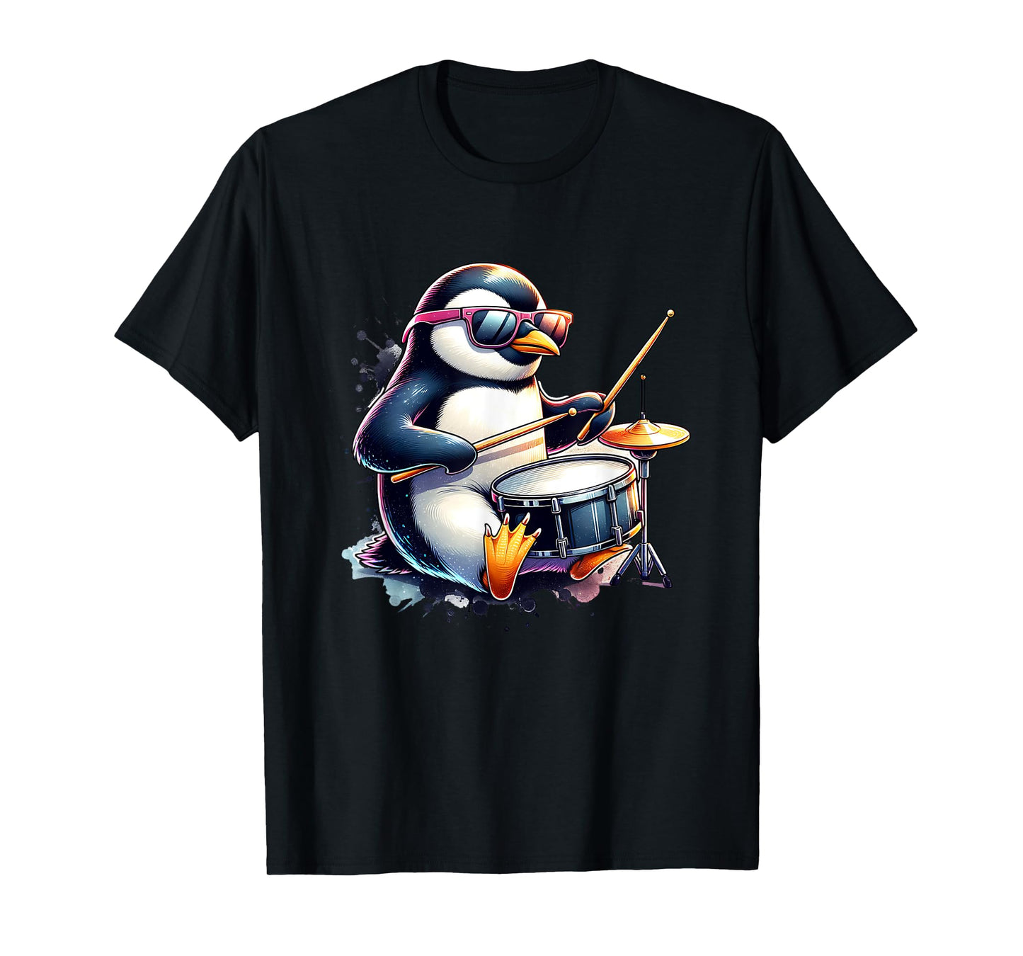 Penguin Drummer Music Rock Band With Drumsticks Playing T-Shirt