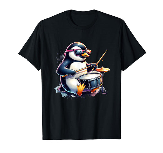 Penguin Drummer Music Rock Band With Drumsticks Playing T-Shirt