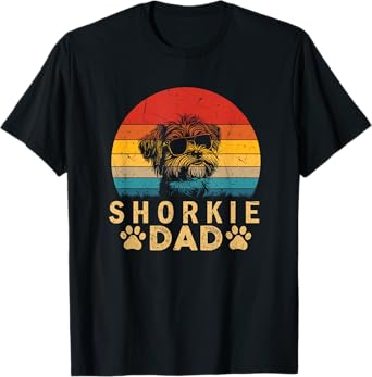 Vintage Cool Shorkie Dad Dog Lovers Paw Print Fathers Day T-Shirt for Men Women Girls Kids