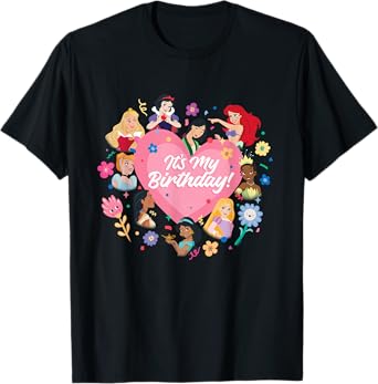 Disney Princess Pink Heart and Flowers It's My Birthday T-Shirt
