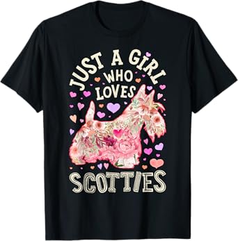 Scottie Scottish Terrier Just A Girl Who Loves Dog Flower T-Shirt