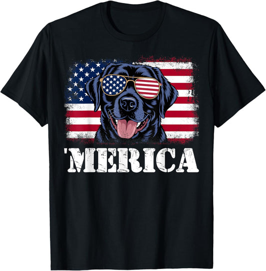 Merica USA Flag Patriotic Labrador Retriever Dog 4th of July T-Shirt