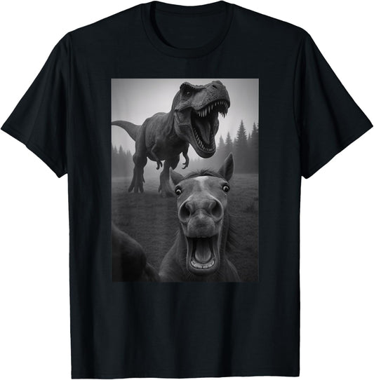 Funny Horse Dinosaur Trex Selfie Animal Lover Boys Girls T-Shirt