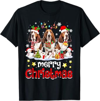 Basset Hound Christmas with Decorations Xmas T-Shirt