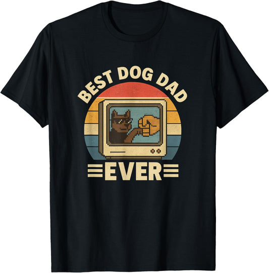 Best Dog Dad Ever Pixel Art Retro Vintage Dog Dad T-Shirt