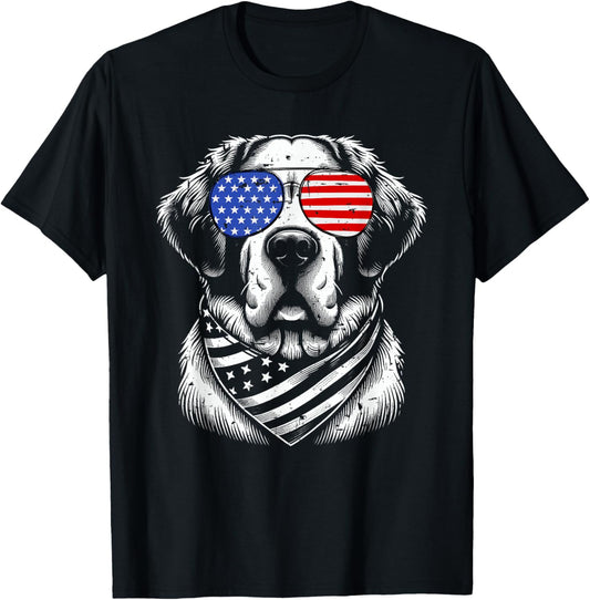 Saint Bernard Dog Patriotic 4th of July American US Flag T-Shirt