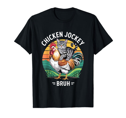 Funny cat riding chicken jockey bruh meme T-Shirt for Men Women Kids