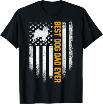 Vintage USA Best Pomeranian Dog Dad Ever American Flag Gift T-Shirt for Women Men