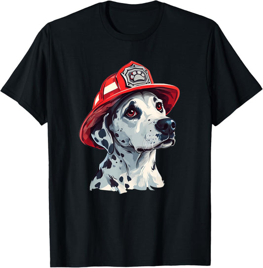 Dalmatian Firehouse Dog Firefighter Hat Fireman Dog T-Shirt
