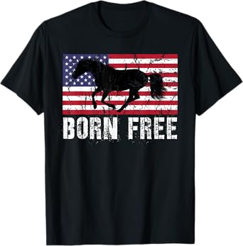 Vintage Born Free Horse American Flag Wild Mustang T-Shirt for Women Kids Men