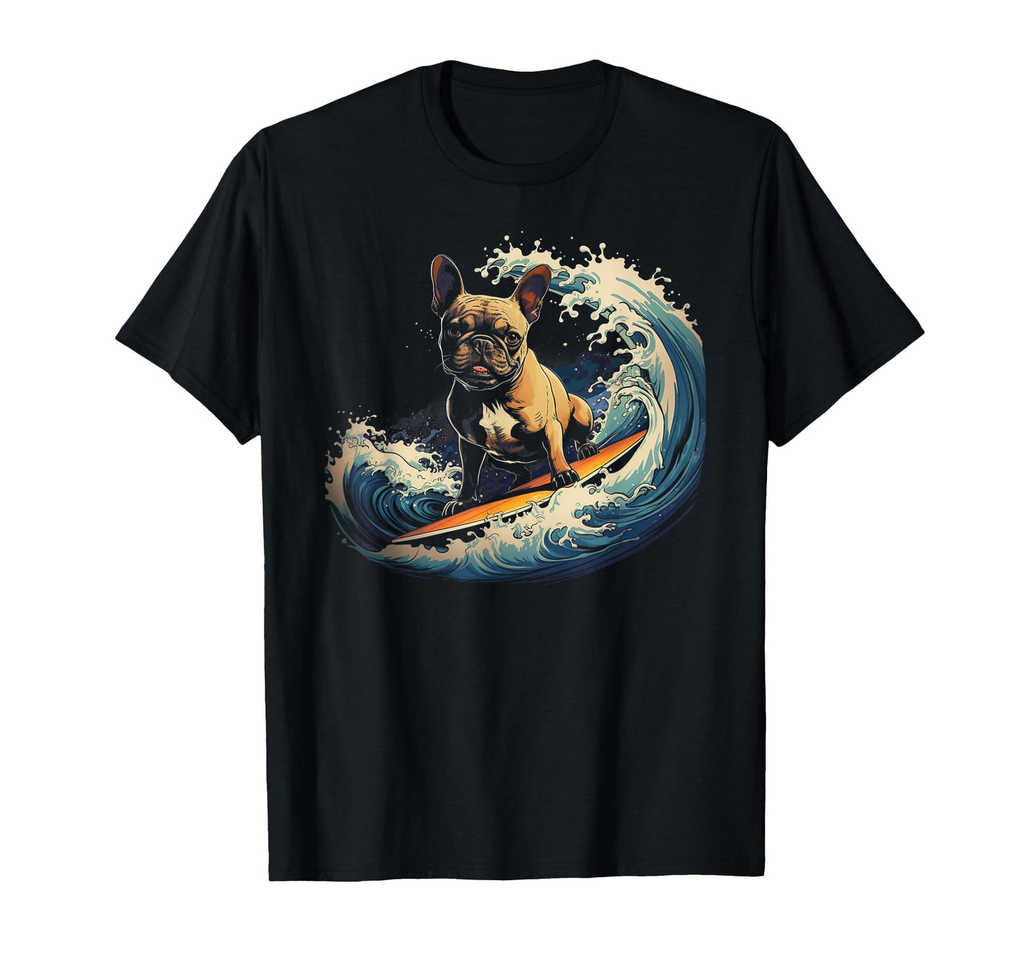 French Bulldog Surfing Funny T-Shirt for Men Women Kids