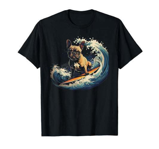 French Bulldog Surfing Funny T-Shirt for Men Women Kids