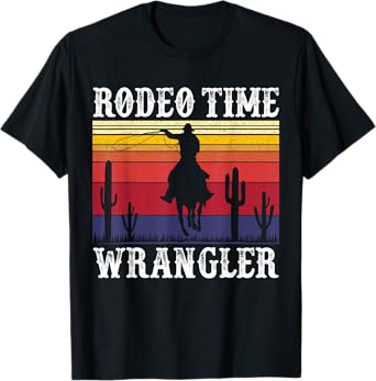 Rodeo Time Cowboy Lasso Wranglers Horse Retro Vintage Sunset T-Shirt