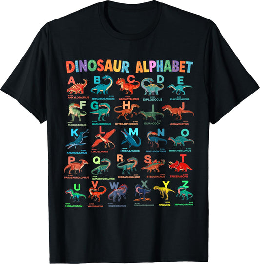 Types Of Dinosaurs Alphabet A-Z ABC Dino Identification Kids T-Shirt