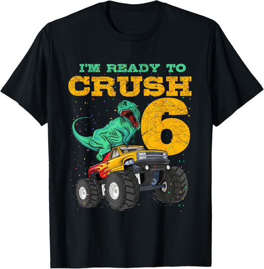 6th Birthday Monster Truck Dino 6 Years Old Bday T-Shirt