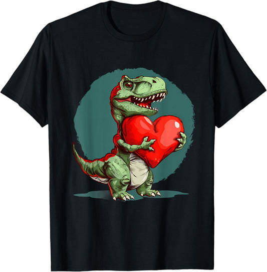 Dinosaur Heart Valentines Day Dino Hugging Valentine Heart T-Shirt