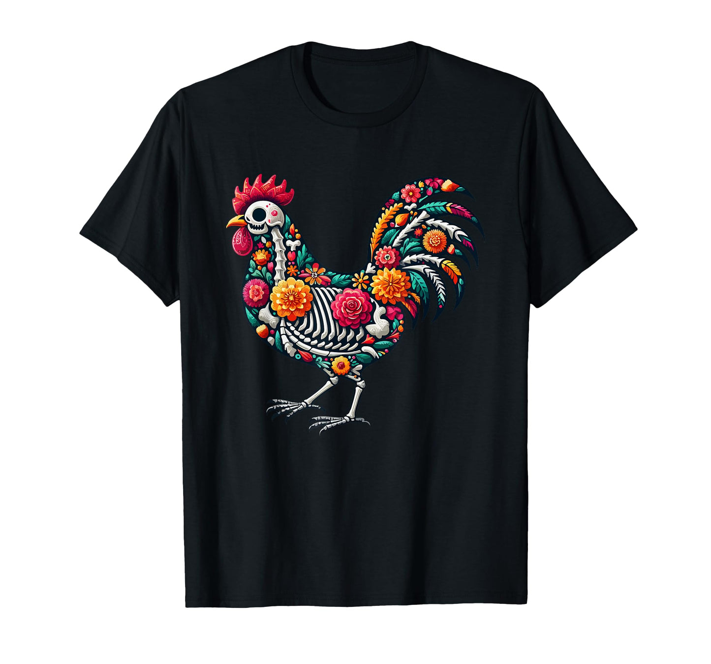 Floral Skeleton Chicken Mexican Dia De Los Muertos Halloween T-Shirt