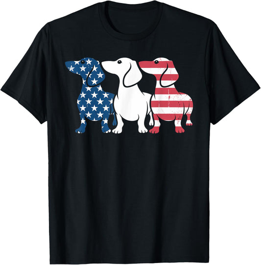 Cute Dachshund Dog American Flag, 4th Of July Day Dog Lover T-Shirt