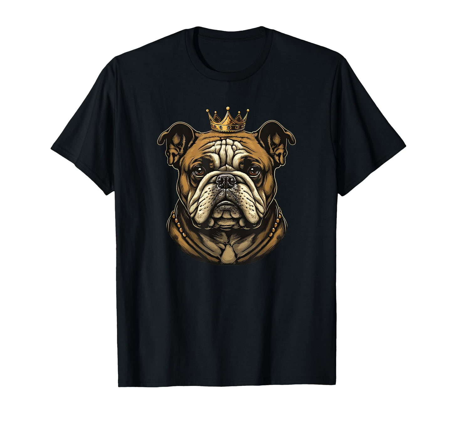 Funny Bulldog Dog With Golden Crown T-Shirt for Men Women Girls Kids