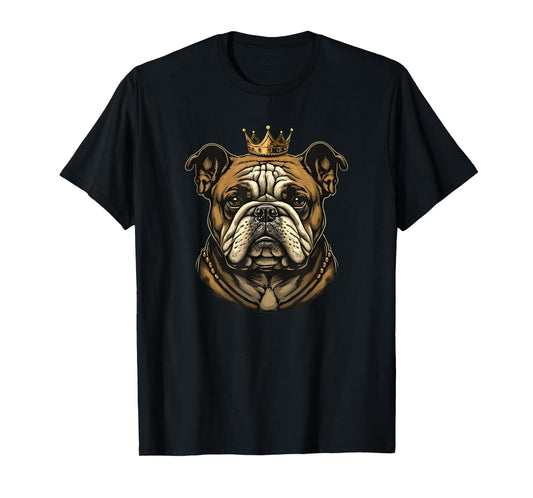 Funny Bulldog Dog With Golden Crown T-Shirt for Men Women Girls Kids