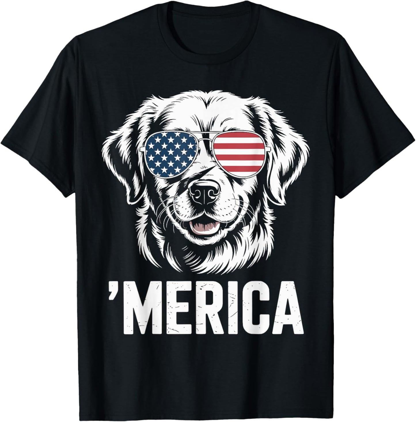Golden Retriever Patriotic Dog USA Flag Sunglasses 'Merica T-Shirt