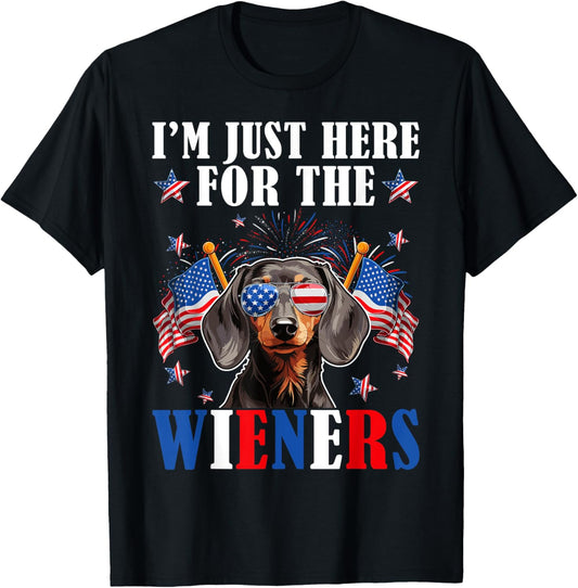 I'm Just Here For Wieners Dachshund Dog USA Flag 4th Of July T-Shirt