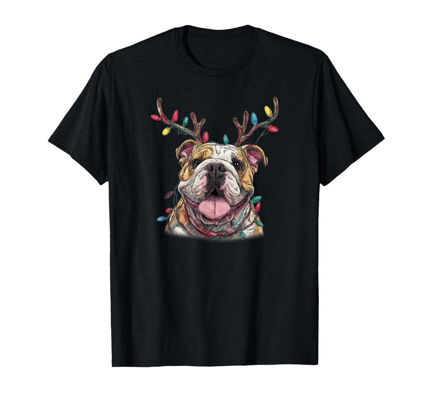 Santa English Bulldog Reindeer Light Christmas T-Shirt