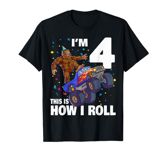 I'm 4 Bigfoot Sasquatch Monster Truck Kids 4th Birthday Boy T-Shirt