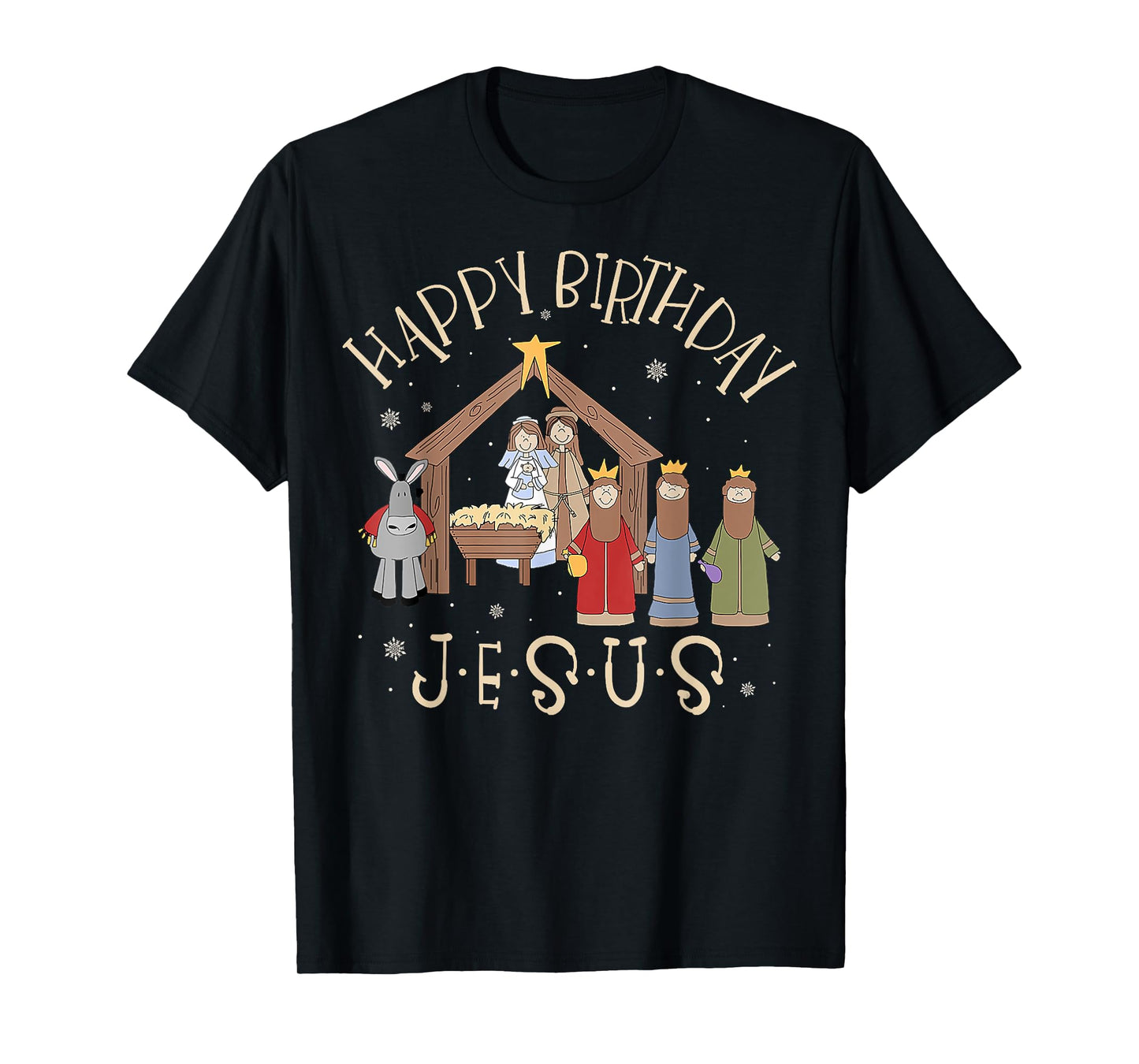 Merry Christmas Tee Unisex-Christian Family Group Children Nativity Happy Birthday Jesus Christmas Nativity Christian T-Shirt Black Small Crew Neck Short Sleeve Cotton Blend T-Shirt