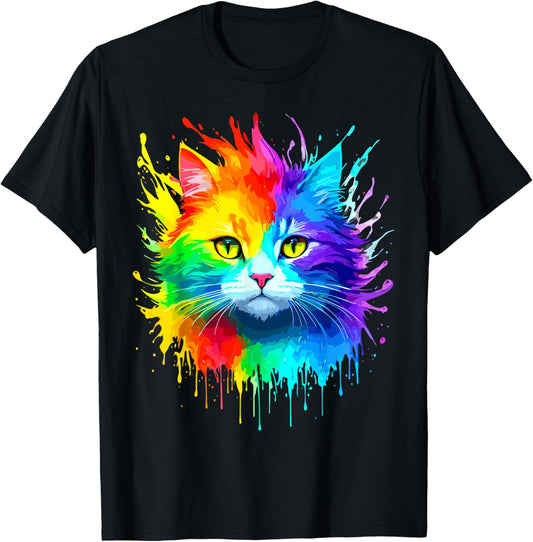 Rainbow Cat Women Girls Kitty Watercolor Cute Colorful Cat T-Shirt